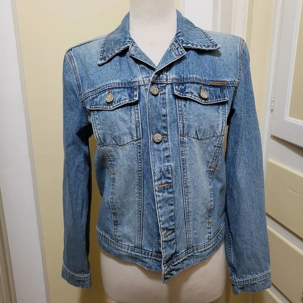 Calvin Klein Denim Jacket / 90s Stonewashed / Metal Button Down / Medium